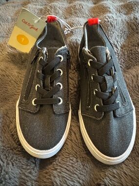 Cat & Jack Charcoal Gray Canvas Kids Sneakers with Red Heel Tab